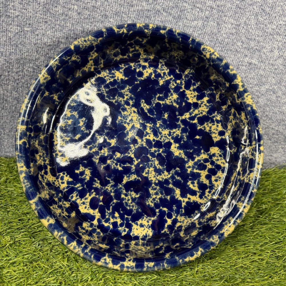 Bennington Potters Vermont Blue Spongeware Pie Plate Baking Dish 1883 88 9.75"